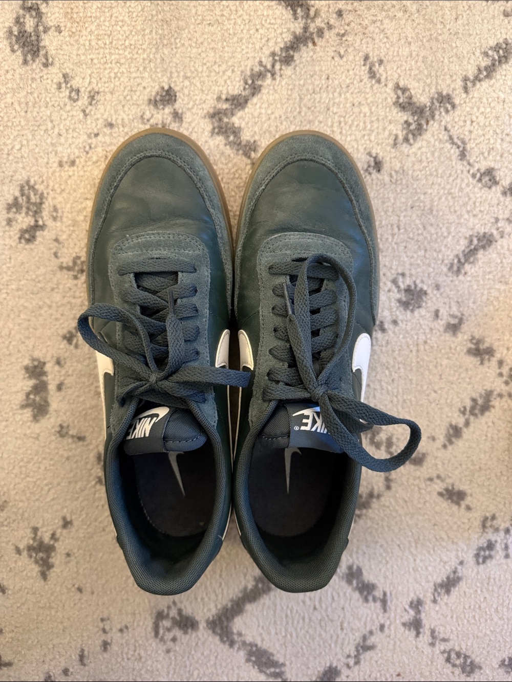 Nike Women’s Kill Shot Dark Green Sneakers with White Swoosh and Gum Sole